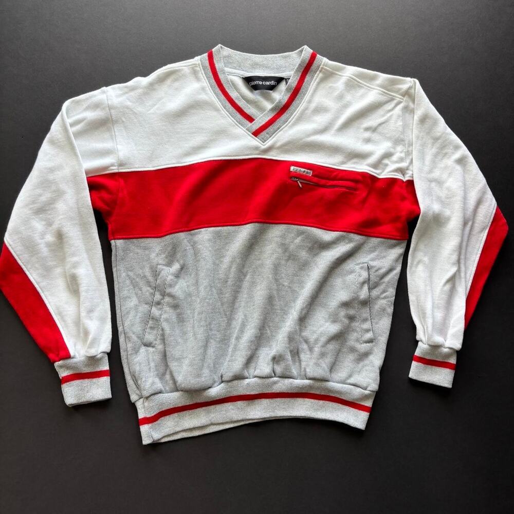 Pierre Cardin white, red, and gray color-blocked sweatshirt - size M